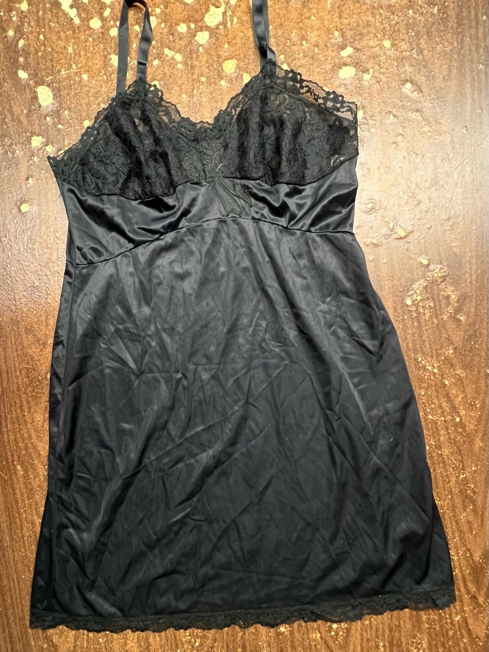 Vintage 60s 70s Sears Black Lace Nylon Full Slip Chemise Bust 38